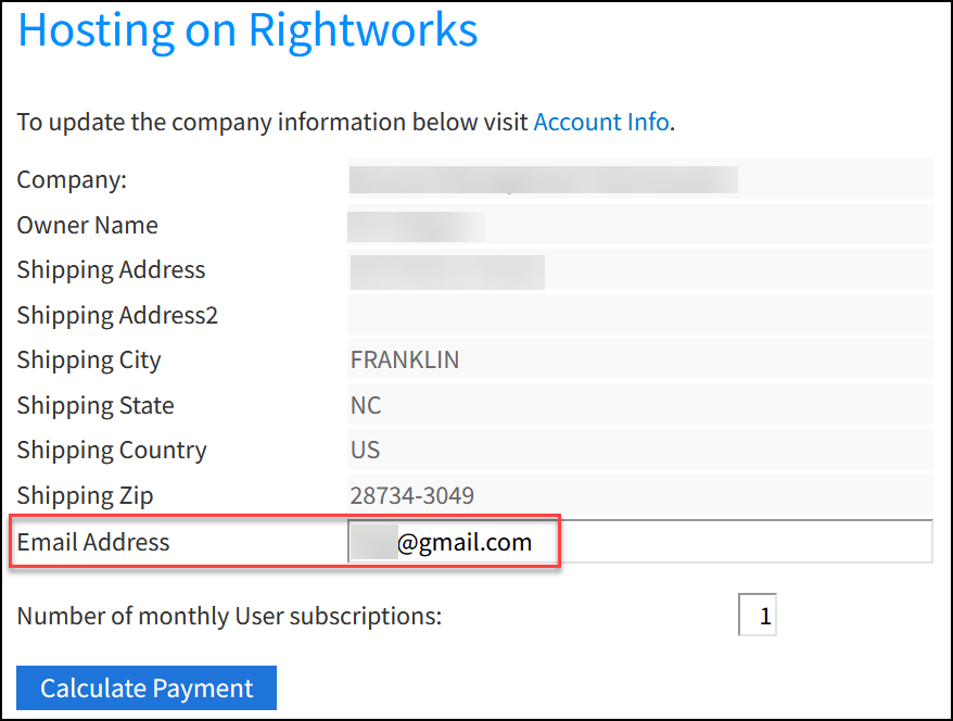 Image showing the account details and the calculate payment button.